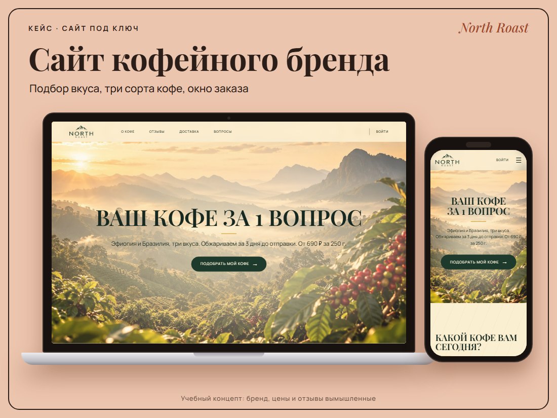 Сайт кофейного бренда North Roast на ноутбуке и телефоне
